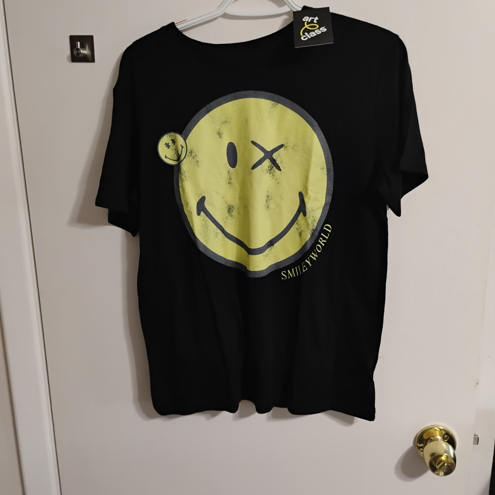 art class Black Tee with Yellow Smiley Graphic